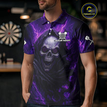Load image into Gallery viewer, Custom Black-Purple Lightning Skeleton Dart Shirt For Men Dart Tournament Jerseys NYN1405