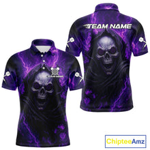 Load image into Gallery viewer, Custom Black-Purple Lightning Skeleton Dart Shirt For Men Dart Tournament Jerseys NYN1405