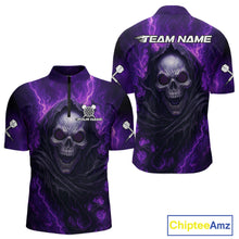 Load image into Gallery viewer, Custom Black-Purple Lightning Skeleton Dart 1/4-Zip Shirt For Men Dart Tournament Jerseys NYN1405