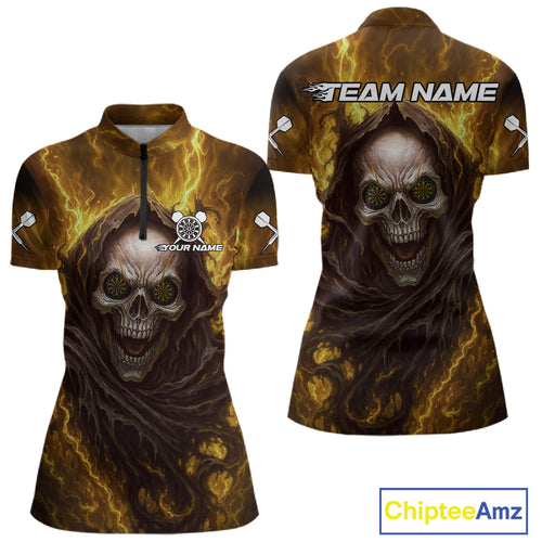 Custom Black-Yellow Lightning Skeleton Dart 1/4-Zip Shirt For Women Dart Tournament Jerseys NYN1406