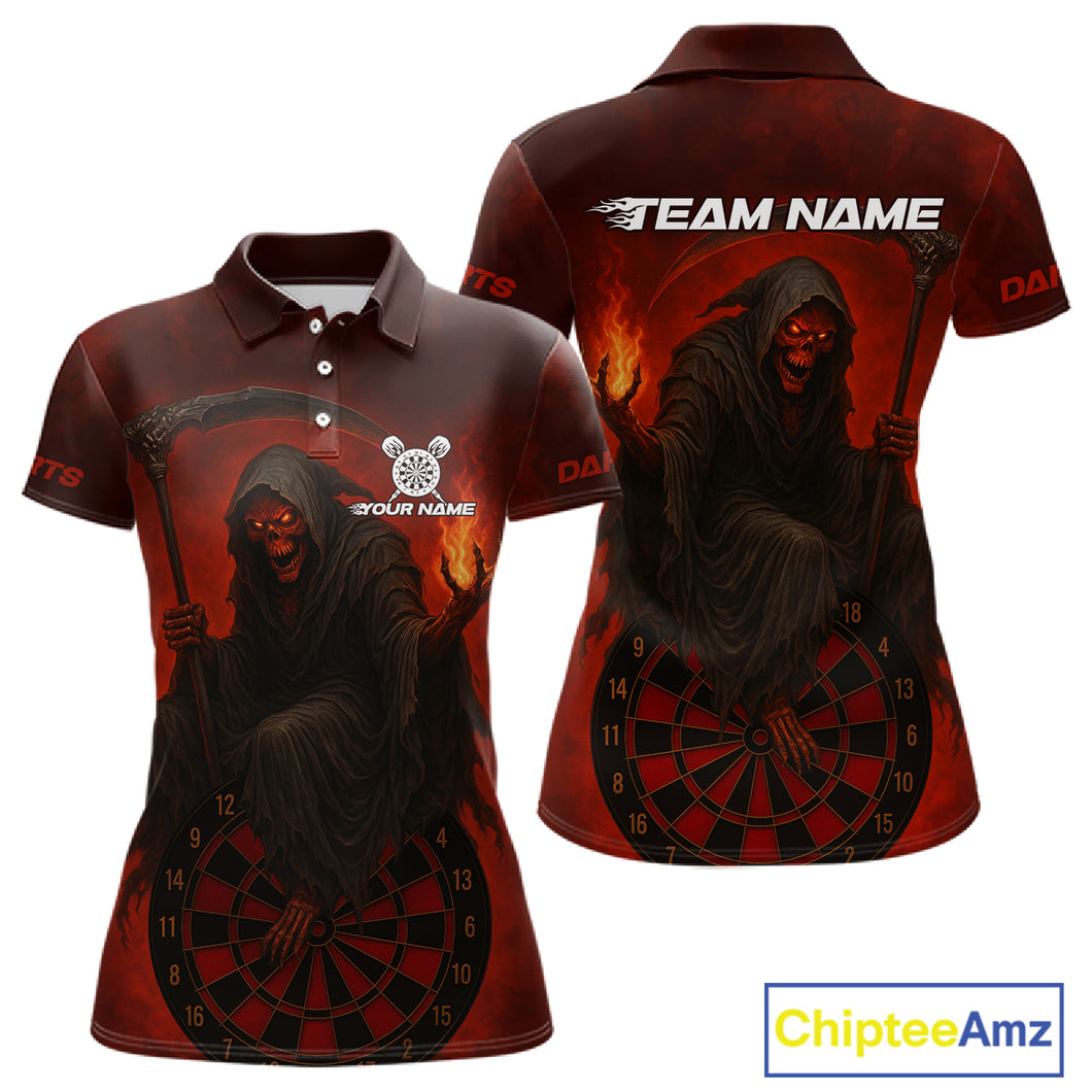 Custom Red Flames Skeleton Dartboard Dart Shirt For Women Dart Tournament Jerseys NYN1409