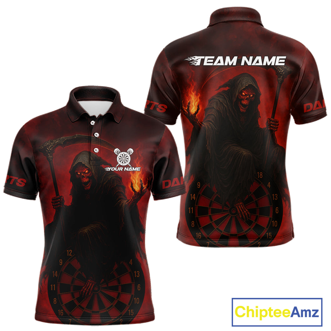 Custom Red Flames Skeleton Dartboard Dart Shirt For Men Dart Tournament Jerseys NYN1409