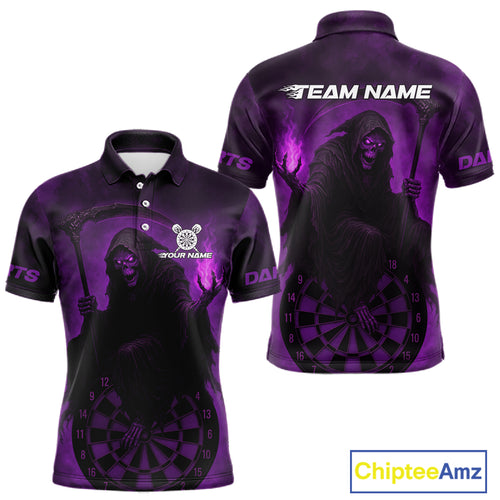 Custom Purple Flames Skeleton Dartboard Dart Shirt For Men Dart Tournament Jerseys NYN1410
