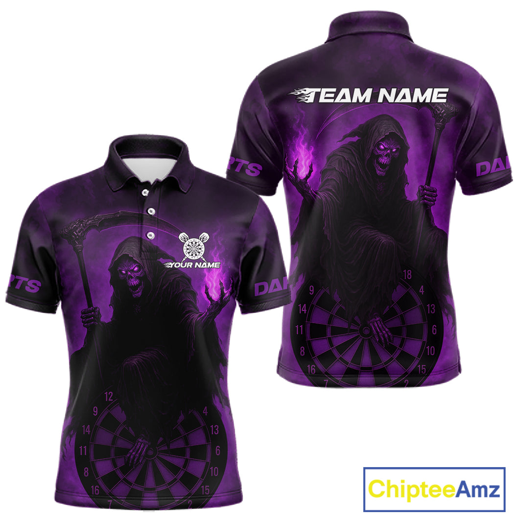 Custom Purple Flames Skeleton Dartboard Dart Shirt For Men Dart Tournament Jerseys NYN1410