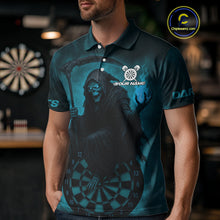 Load image into Gallery viewer, Custom Turquoise Flames Skeleton Dartboard Dart Shirt For Men Dart Tournament Jerseys NYN1411