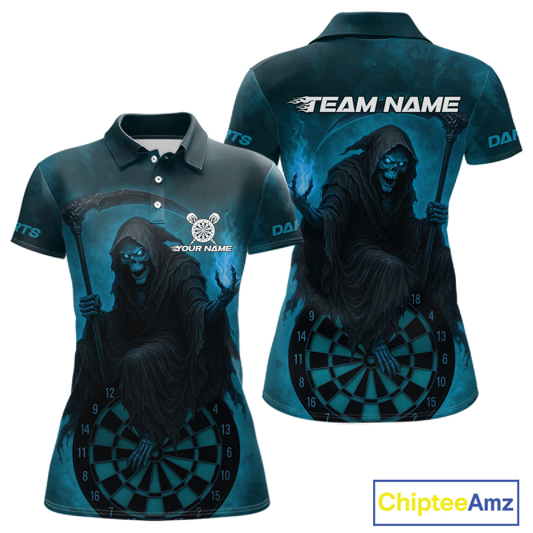 Custom Turquoise Flames Skeleton Dartboard Dart Shirt For Women Dart Tournament Jerseys NYN1411