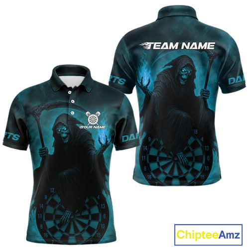 Custom Turquoise Flames Skeleton Dartboard Dart Shirt For Men Dart Tournament Jerseys NYN1411