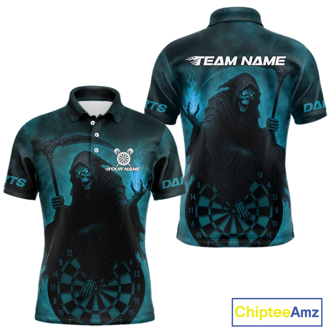 Custom Turquoise Flames Skeleton Dartboard Dart Shirt For Men Dart Tournament Jerseys NYN1411
