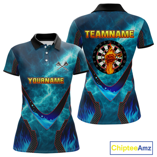 Lightning Turquoise Flame Hand & Darts Women's Darts Shirt - Custom Name For Players NYN0542