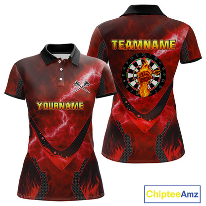 Lightning Red Flame Hand & Darts Women's Darts Shirt - Custom Name For Players NYN0543