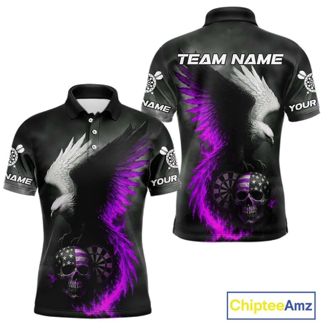 Custom Patriotic Dart Shirt For Men Personalized Skull Purple Eagle Dart Team Jerseys NYN1061