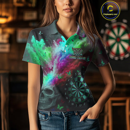 Custom Colorful Smoke Skull Dartboard Women Dart Shirt Outfits Butterflies Dart Jerseys NYN1064