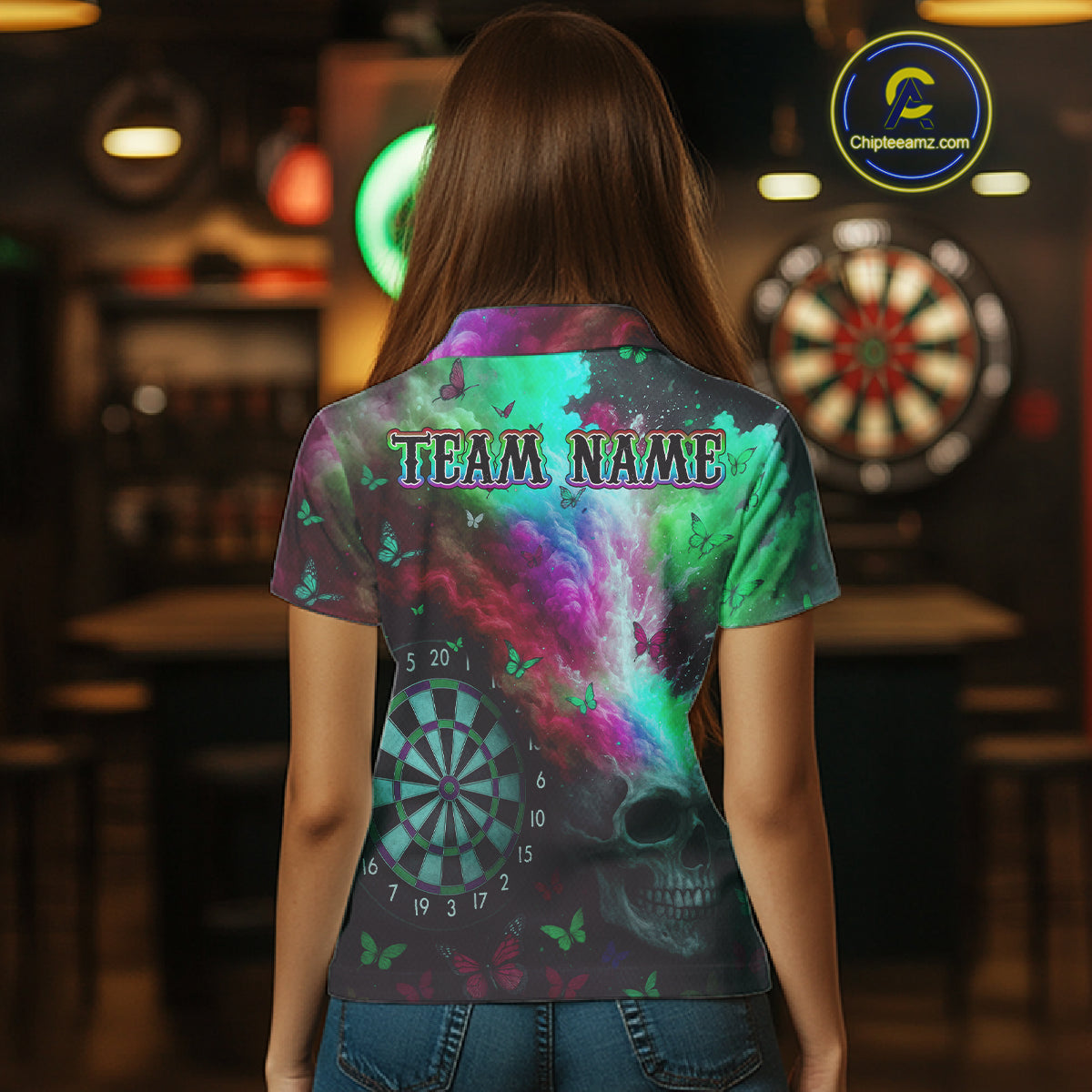 Custom Colorful Smoke Skull Dartboard Women Dart Shirt Outfits Butterflies Dart Jerseys NYN1064