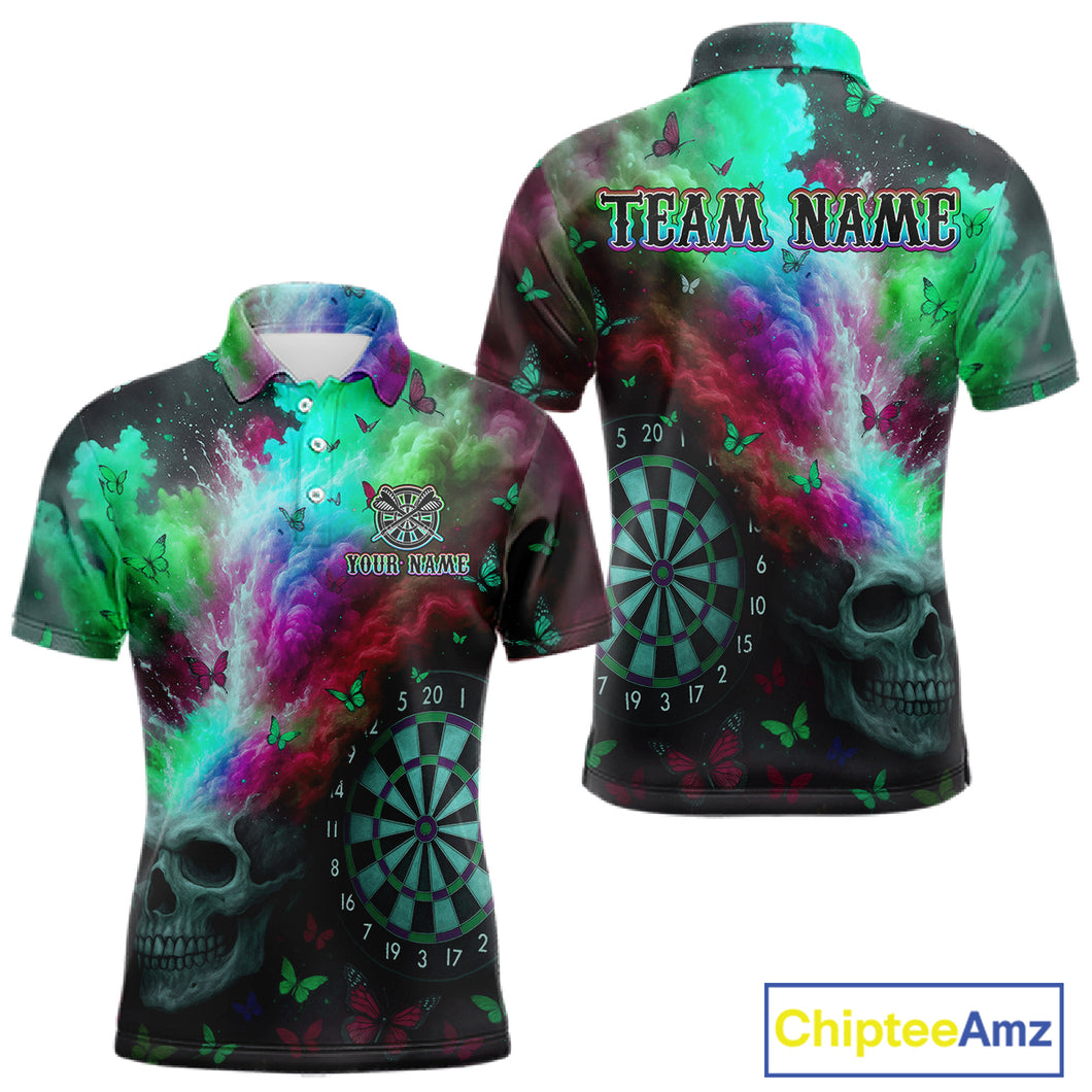 Custom Colorful Smoke Skull Dartboard Men Dart Shirt Outfits Butterflies Dart Jerseys NYN1064