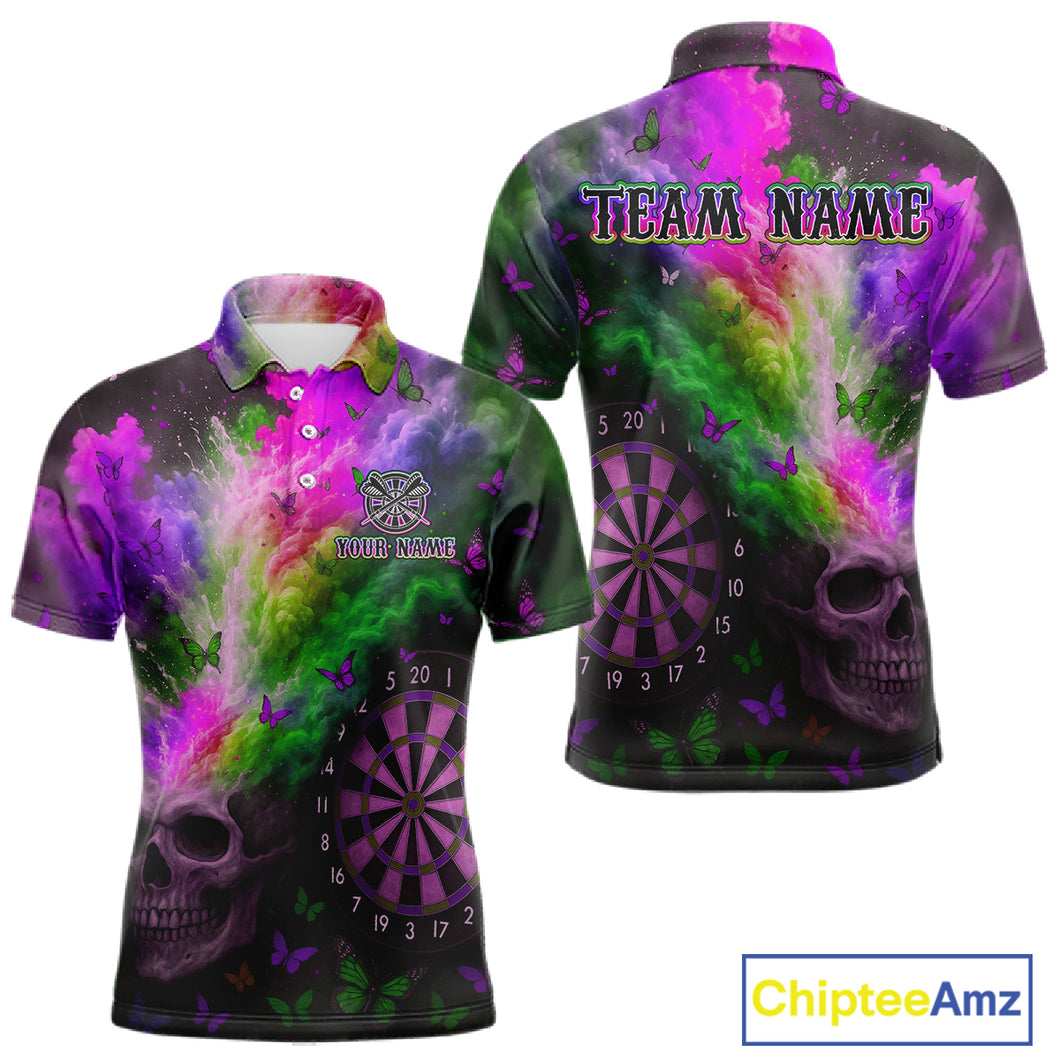 Custom Colorful Smoke Skull Dartboard Men Dart Shirt Outfits Butterflies Dart Jerseys NYN1065