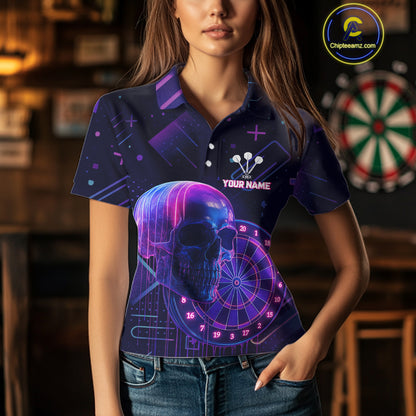 Custom Black & Purple Cyberpunk Dart Shirt For Women Neon Skull Dart Team Jerseys NYN1069