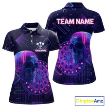 Load image into Gallery viewer, Custom Black &amp; Purple Cyberpunk Dart Shirt For Women Neon Skull Dart Team Jerseys NYN1069