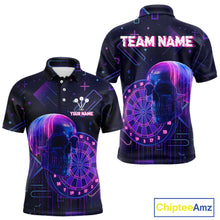 Load image into Gallery viewer, Custom Black &amp; Purple Cyberpunk Dart Shirt For Men Neon Skull Dart Team Jerseys NYN1069