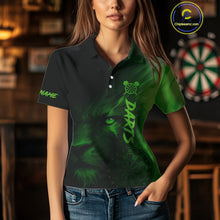 Load image into Gallery viewer, Custom Black-Green Horror Lion Dartboard Dart Polo Shirt For Women Grunge Dart Jerseys NYN1412