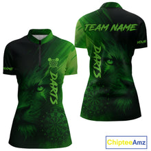 Load image into Gallery viewer, Custom Black-Green Horror Lion Dartboard Dart 1/4-Zip Shirt For Women Grunge Dart Jerseys NYN1412