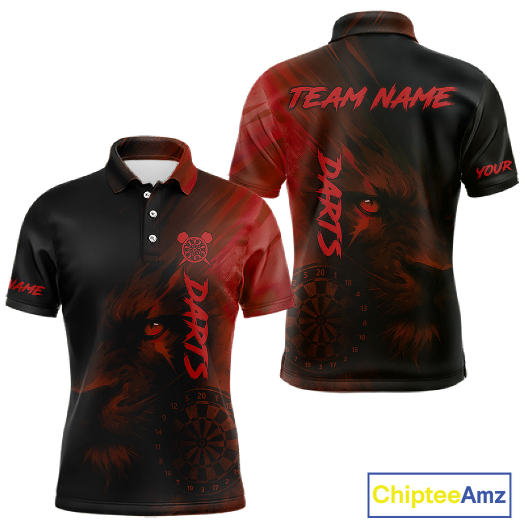 Custom Black-Red Horror Lion Dartboard Dart Polo Shirt For Men Grunge Dart Jerseys NYN1413