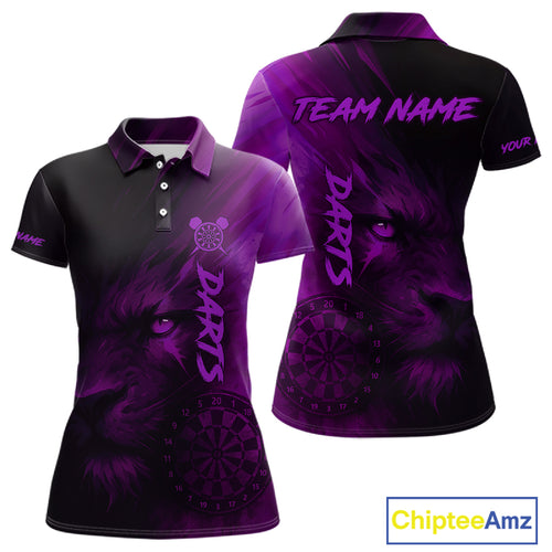 Custom Black- Purple Horror Lion Dartboard Dart Polo Shirt For Women Grunge Dart Jerseys NYN1414