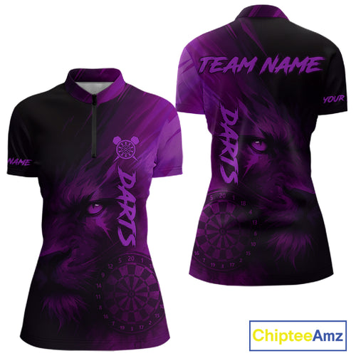 Custom Black- Purple Horror Lion Dartboard Dart 1/4-Zip Shirt For Women Grunge Dart Jerseys NYN1414