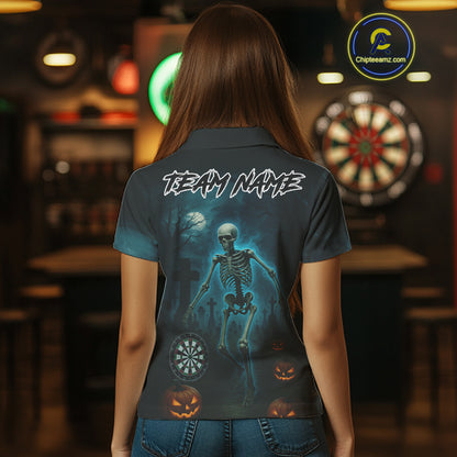 Custom Black And Blue Skull Halloween Darts Shirt For Women Outfits Skull Darts Jersey NYN1086