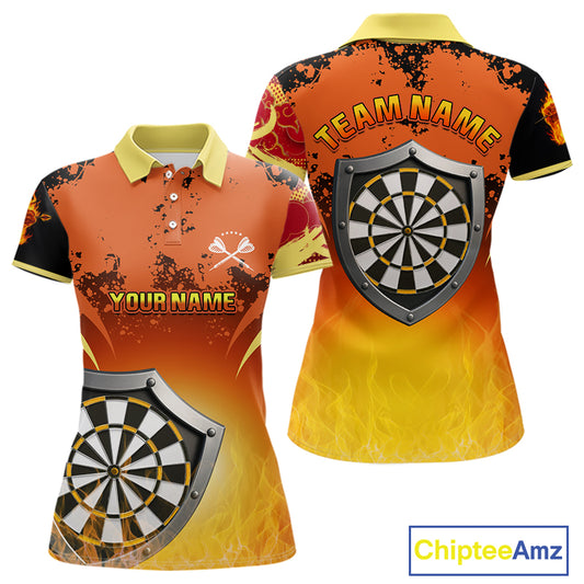 Flaming Shield Dartboard Multi Color Darts Shirt For Women - Custom Name For Players NYN0564