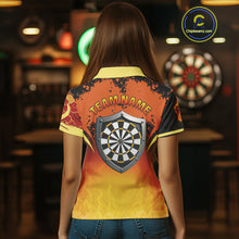 Load image into Gallery viewer, Flaming Shield Dartboard Multi Color Darts Shirt For Women - Custom Name For Players NYN0564