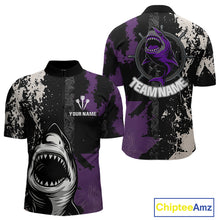 Load image into Gallery viewer, Back &amp; Purple Shark Dartboard Grunge Men's Darts Shirt - Custom Name For Players NYN0566