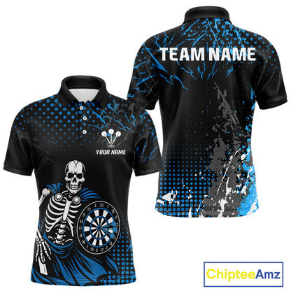 Black Blue Dartboard Skeleton Grunge Men's Darts Shirt - Custom Name For Players NYN0567
