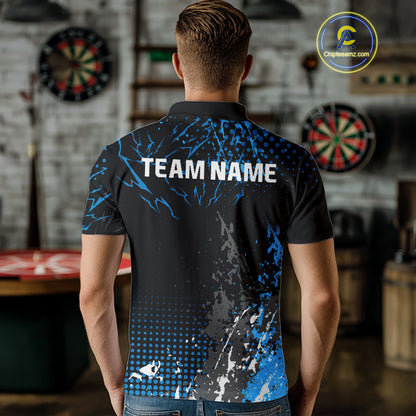 Black Blue Dartboard Skeleton Grunge Men's Darts Shirt - Custom Name For Players NYN0567
