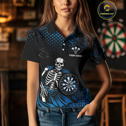 Black Blue Dartboard Skeleton Grunge Women's Darts Shirt - Custom Name For Players NYN0567
