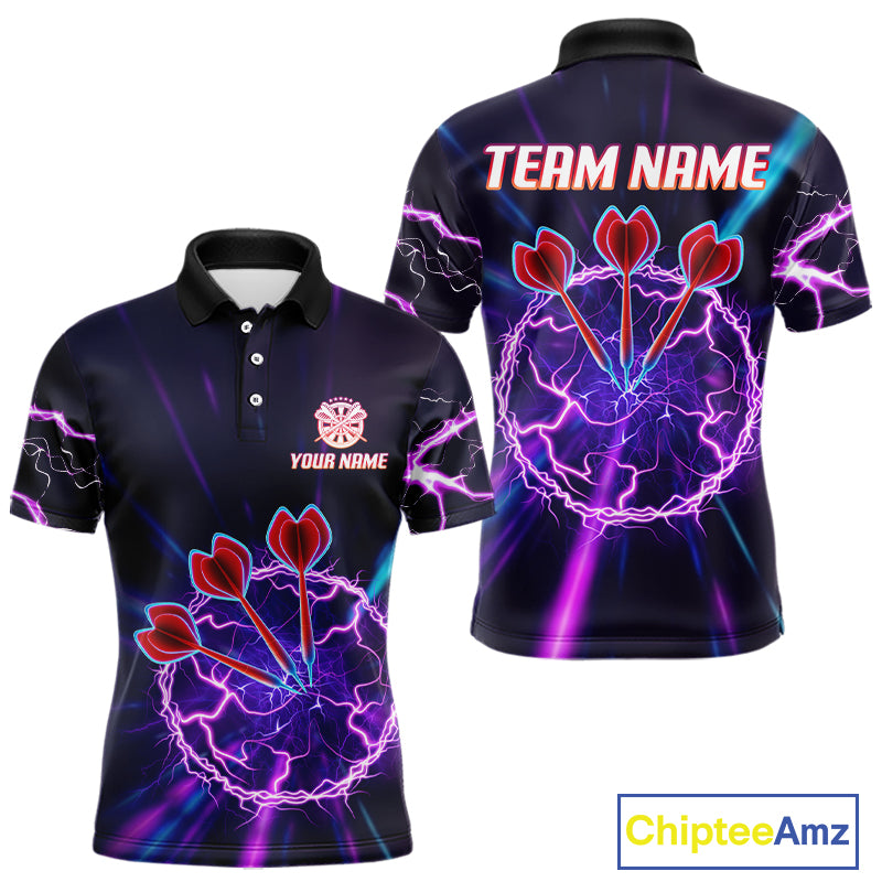 Purple Circle Thunder & Red Dart Arrows Men's Darts Shirt - Custom Name For Players NYN0568
