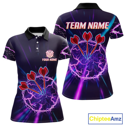Purple Circle Thunder & Red Dart Arrows Women's Darts Shirt - Custom Name For Players NYN0568