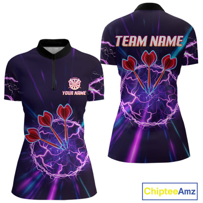 Purple Circle Thunder & Red Dart Arrows Women's Darts Shirt - Custom Name For Players NYN0568