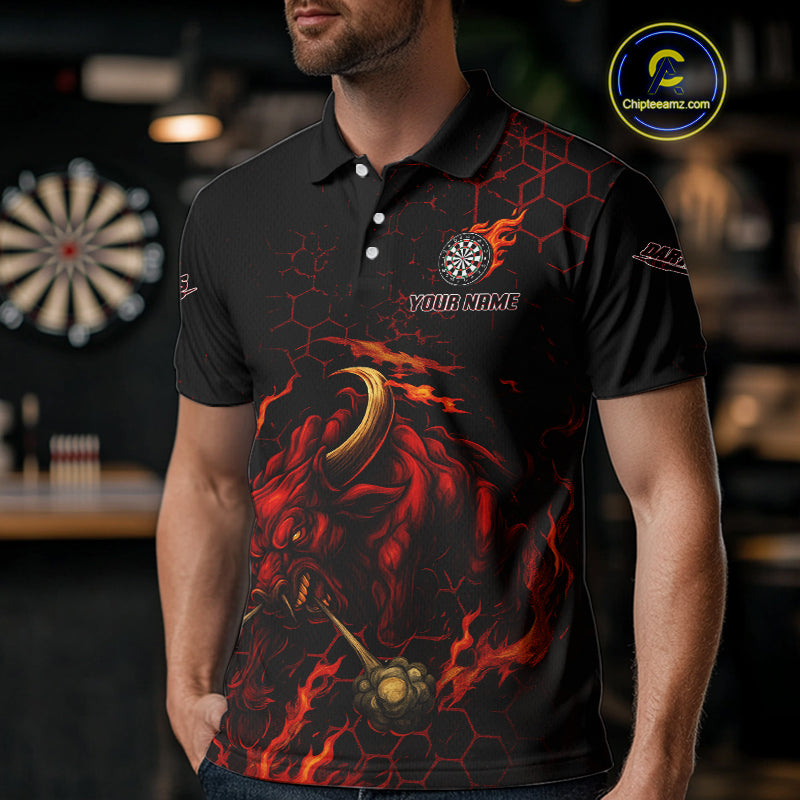 Red Hexagons Halftone Darts Custom Bull Darts Shirt For Men - Name & Team For Players NYN0571