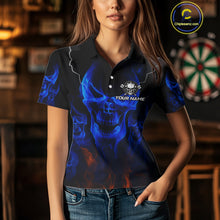 Load image into Gallery viewer, Custom Women's Darts Polo Jersey Flaming Blue Skull Dartboard For Darts Team NYN0773