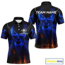Load image into Gallery viewer, Custom Men's Darts Polo Jersey Flaming Blue Skull Dartboard For Darts Team NYN0773