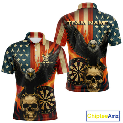 Custom Men's US Flag Patriotic Darts Shirt Flame Eagle Retro Dart Jerseys, Darts Team NYN1128