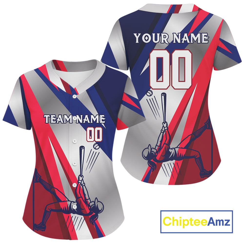 Personalized Red-Blue Baseball Jerseys Women Plays Baseball, Youth Baseball Shirt NYN1136