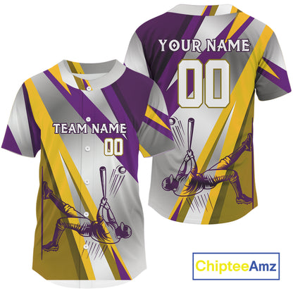 Personalized Purple-Yellow Baseball Jersey Men Plays Baseball, Youth Baseball Shirt NYN1137