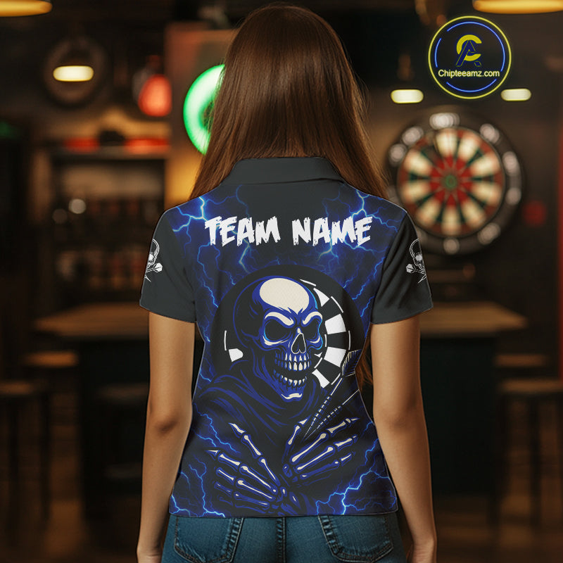 Thunder Lightning Skeleton Dartboard Blue Darts Shirt For Women - Custom Name & Team  NYN0591