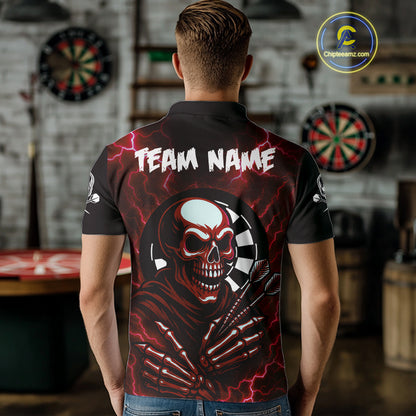 Thunder Lightning Skeleton Dartboard Red Darts Shirt For Men - Custom Name & Team  NYN0592