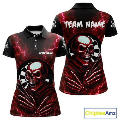 Thunder Lightning Skeleton Dartboard Red Darts Shirt For Women - Custom Name & Team  NYN0592