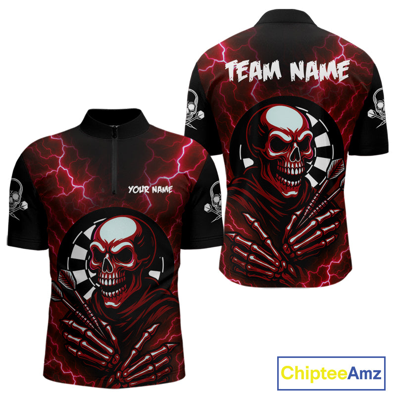 Thunder Lightning Skeleton Dartboard Red Darts Shirt For Men - Custom Name & Team  NYN0592