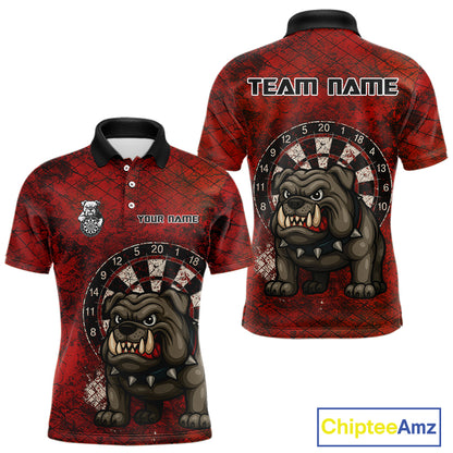 Bull Dog And Dartboard Red Grunge Darts Shirt For Men - Custom Name & Team Jersey NYN0596