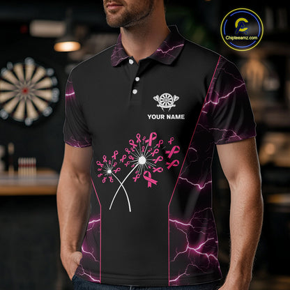 Lightning Pink Ribbons Dartboard Darts Shirt For Men - Custom Name & Team Jersey NYN0601