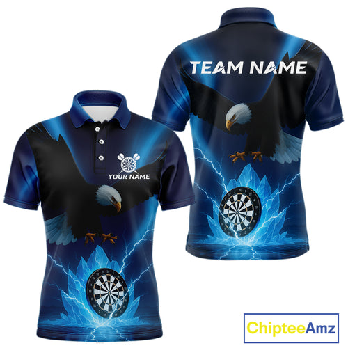 Custom Darts Shirt For Men Blue Icy Eagle Dartboard Dart Jerseys, Dart Team Shirts NYN1149